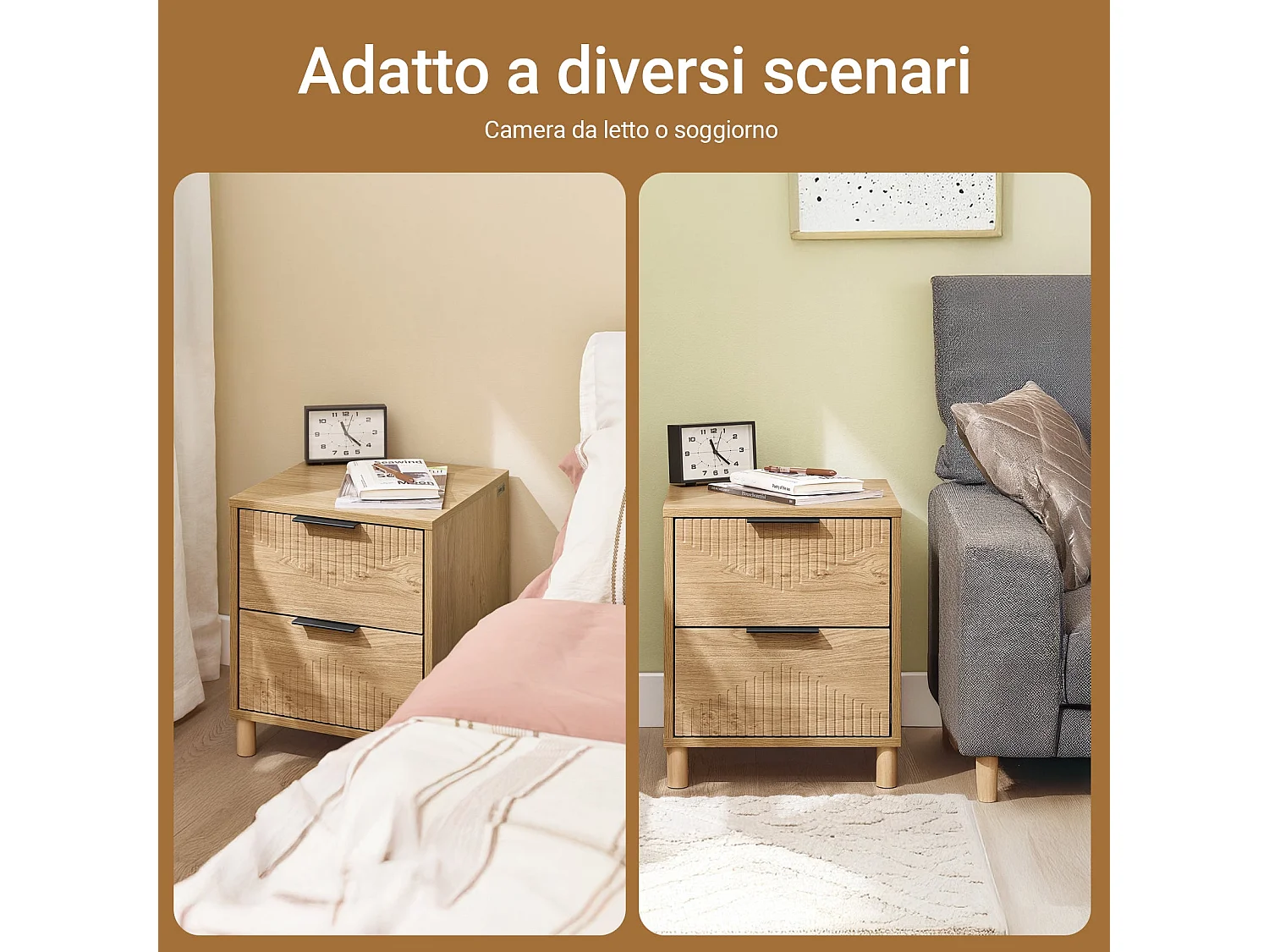 SoBuy Table de chevet - Table de chevet avec 2 tiroirs, table basse, meuble de canapé, table de chevet, naturel L40 x P42 x H47 cm FBT166-N