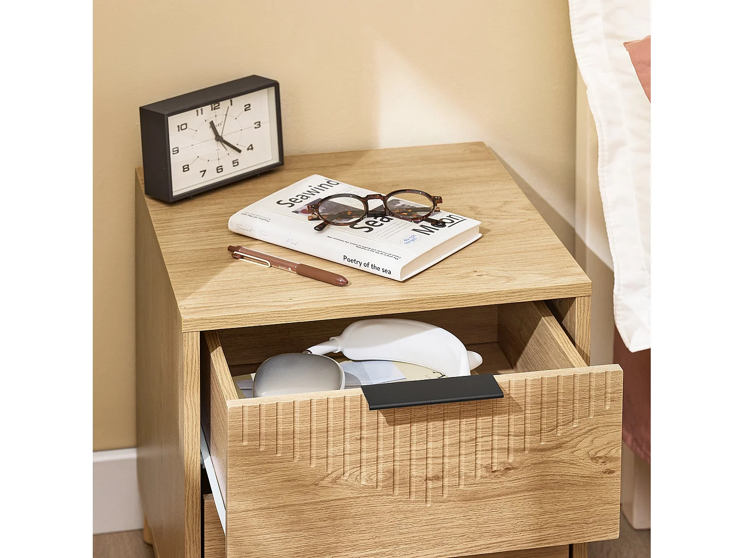 SoBuy Table de chevet - Table de chevet avec 2 tiroirs, table basse, meuble de canapé, table de chevet, naturel L40 x P42 x H47 cm FBT166-N