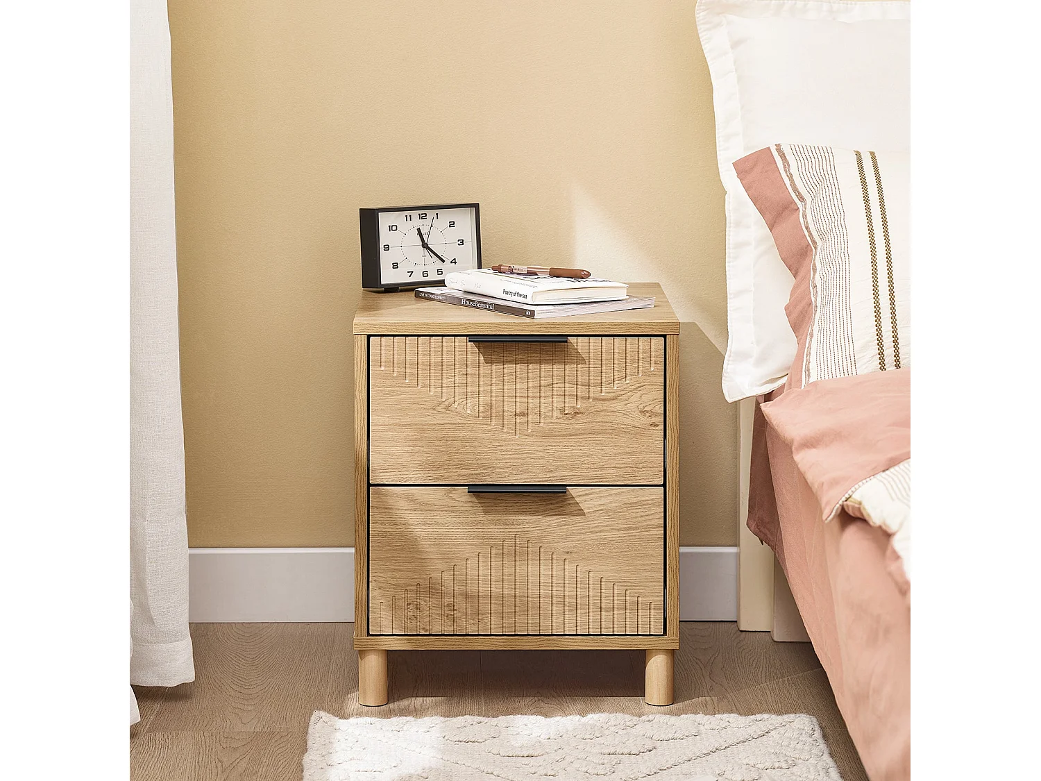 SoBuy Table de chevet - Table de chevet avec 2 tiroirs, table basse, meuble de canapé, table de chevet, naturel L40 x P42 x H47 cm FBT166-N