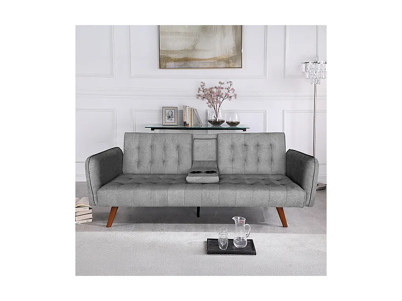 3-Sitzer-Schlafsofa aus grauem Samt mit Mittelkonsole - INVERNESS