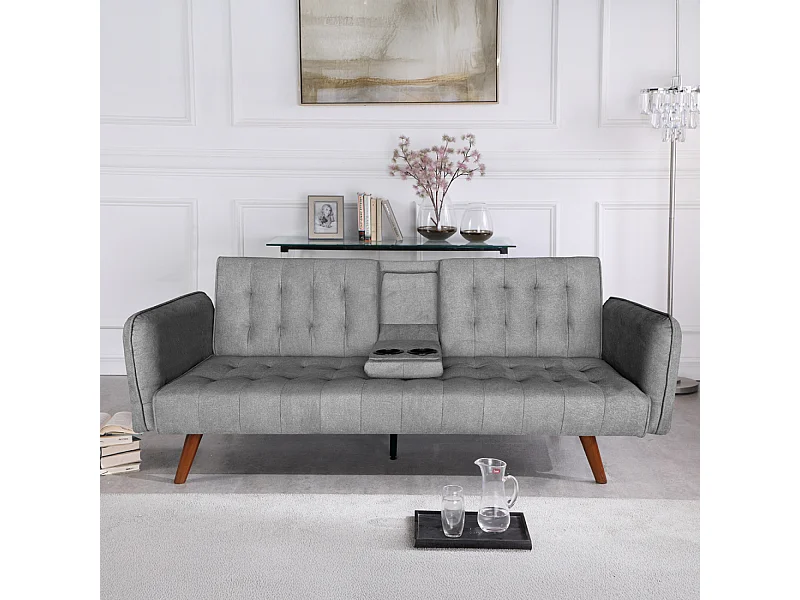 Divano letto 3 posti in velluto grigio con tavolino centrale - INVERNESS