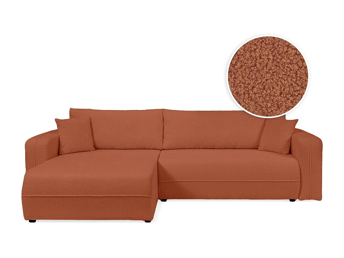 Canapé d'angle LEILA convertible et réversible 3 places en tissu bouclette - Terracotta