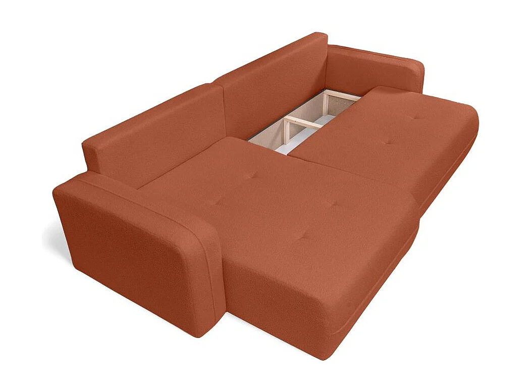 Canapé d'angle LEILA convertible et réversible 3 places en tissu bouclette - Terracotta