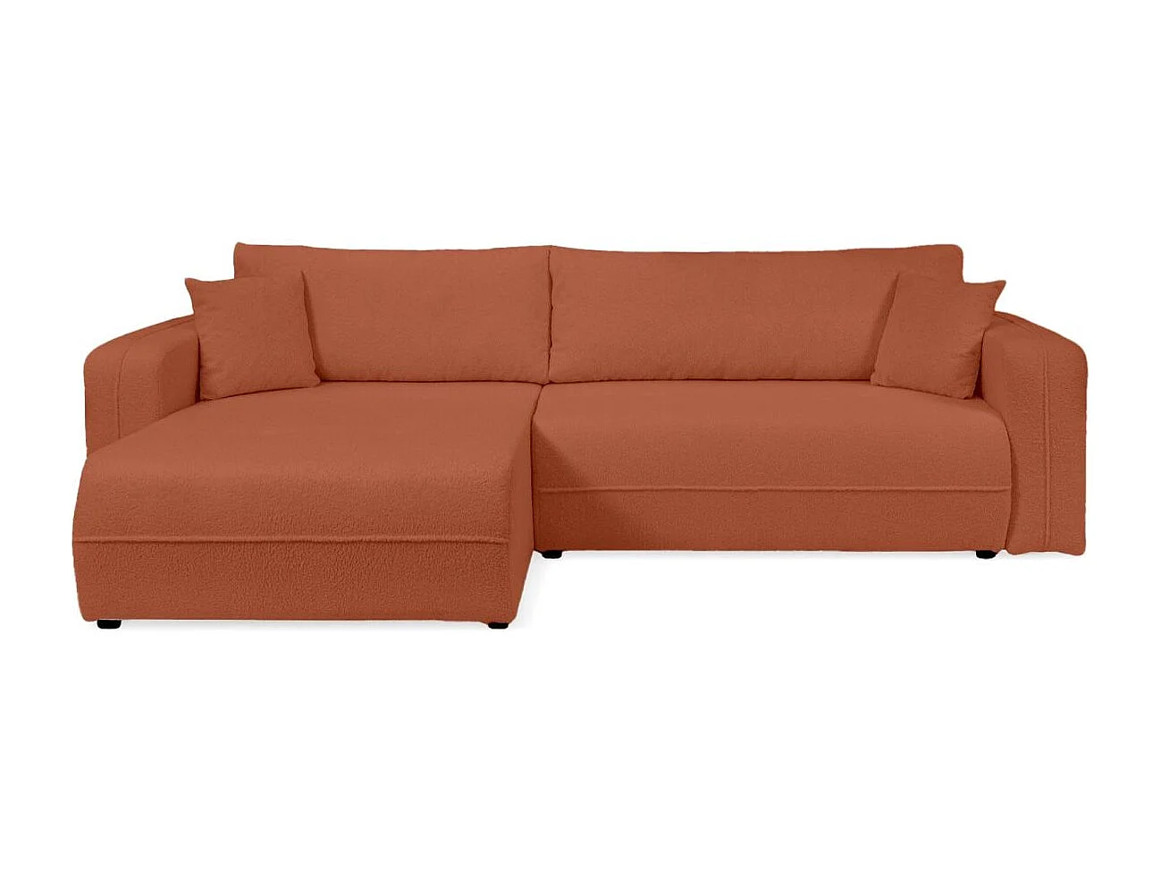 Canapé d'angle LEILA convertible et réversible 3 places en tissu bouclette - Terracotta