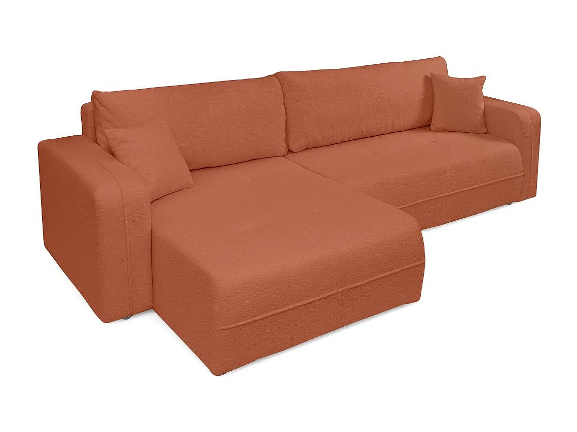 Canapé d'angle LEILA convertible et réversible 3 places en tissu bouclette - Terracotta