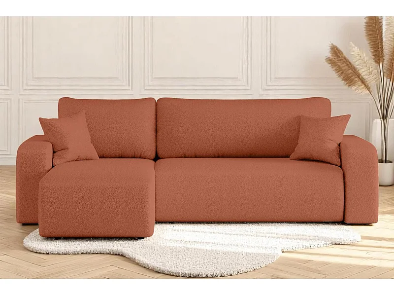 Canapé d'angle ALYA convertible et réversible 4 places en tissu bouclette - Terracotta
