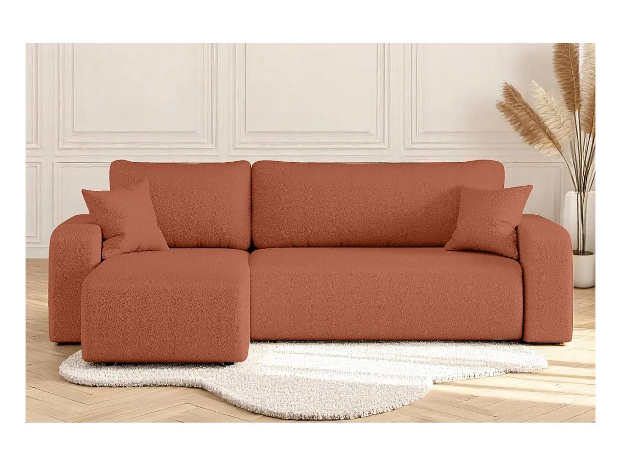 Canapé d'angle ALYA convertible et réversible 4 places en tissu bouclette - Terracotta