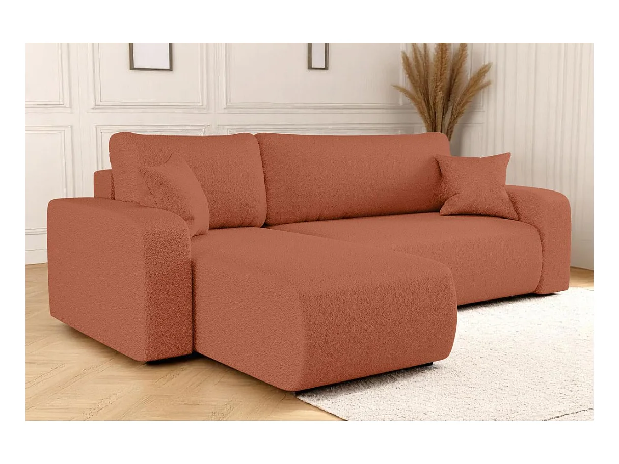 Canapé d'angle ALYA convertible et réversible 4 places en tissu bouclette - Terracotta