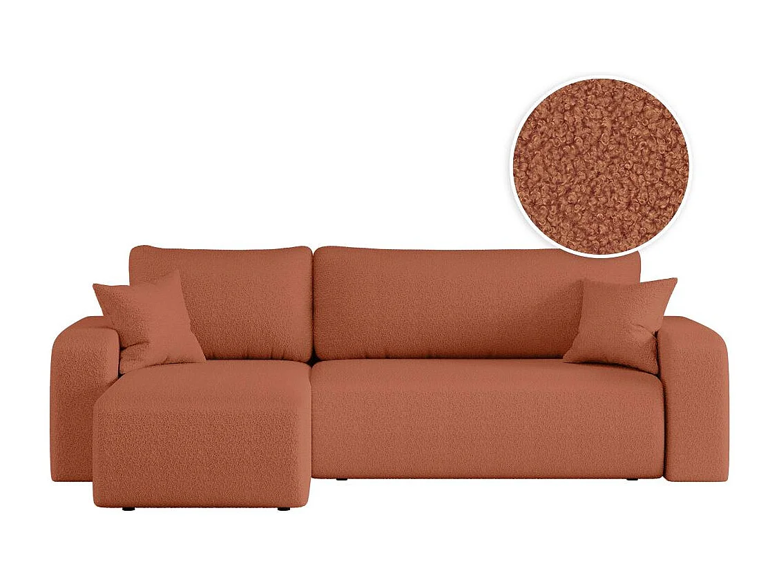 Canapé d'angle ALYA convertible et réversible 4 places en tissu bouclette - Terracotta