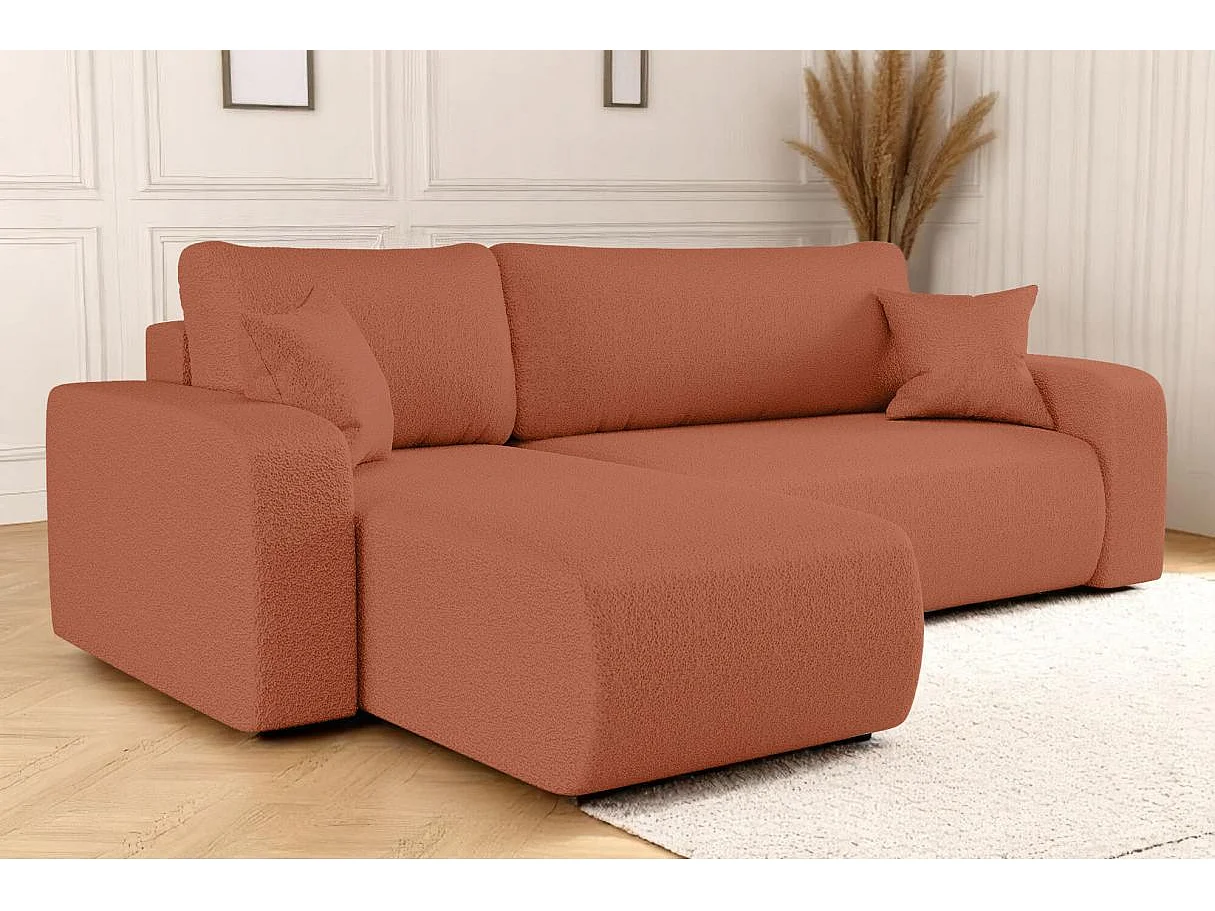 Canapé d'angle ALYA convertible et réversible 4 places en tissu bouclette - Terracotta