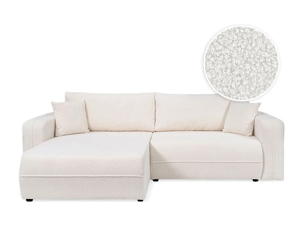 Canapé LEILA d'angle réversible et convertible 4 places en tissu bouclette - Blanc