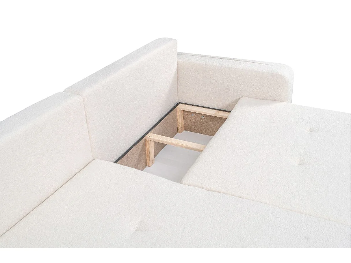 Canapé LEILA d'angle réversible et convertible 4 places en tissu bouclette - Blanc