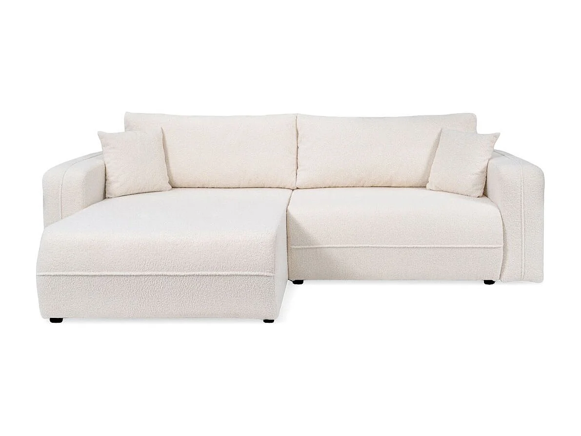 Canapé LEILA d'angle réversible et convertible 4 places en tissu bouclette - Blanc