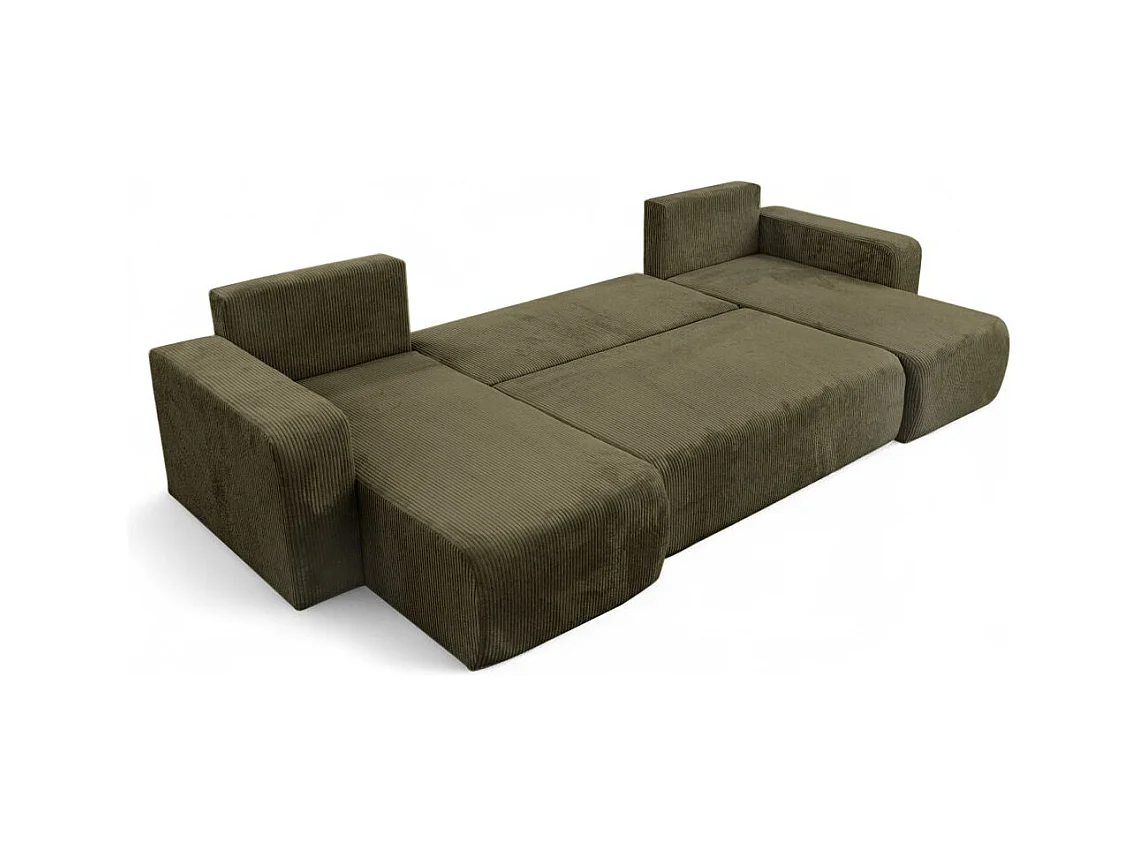 Canapé d'angle ALYA panoramique convertible 6 places en velours cotelé - Vert