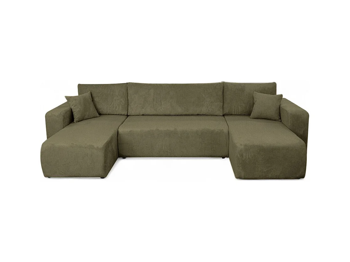 Canapé d'angle ALYA panoramique convertible 6 places en velours cotelé - Vert