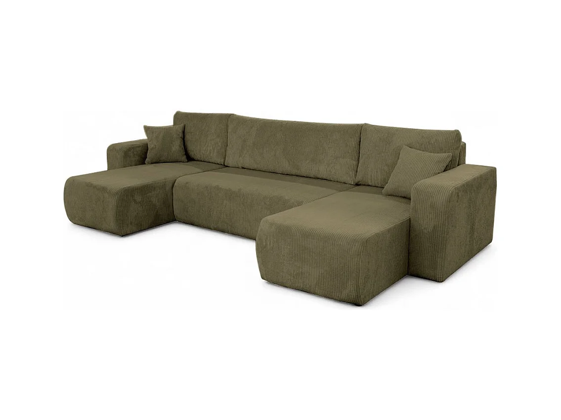 Canapé d'angle ALYA panoramique convertible 6 places en velours cotelé - Vert
