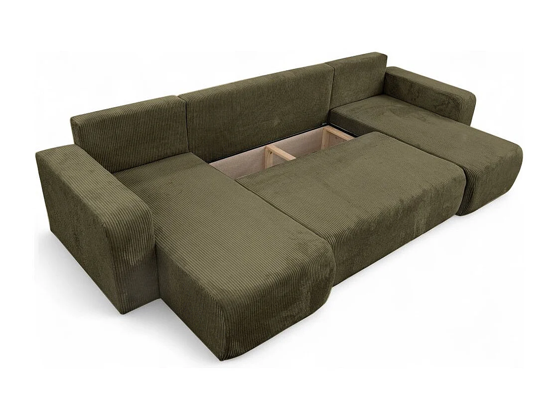 Canapé d'angle ALYA panoramique convertible 6 places en velours cotelé - Vert