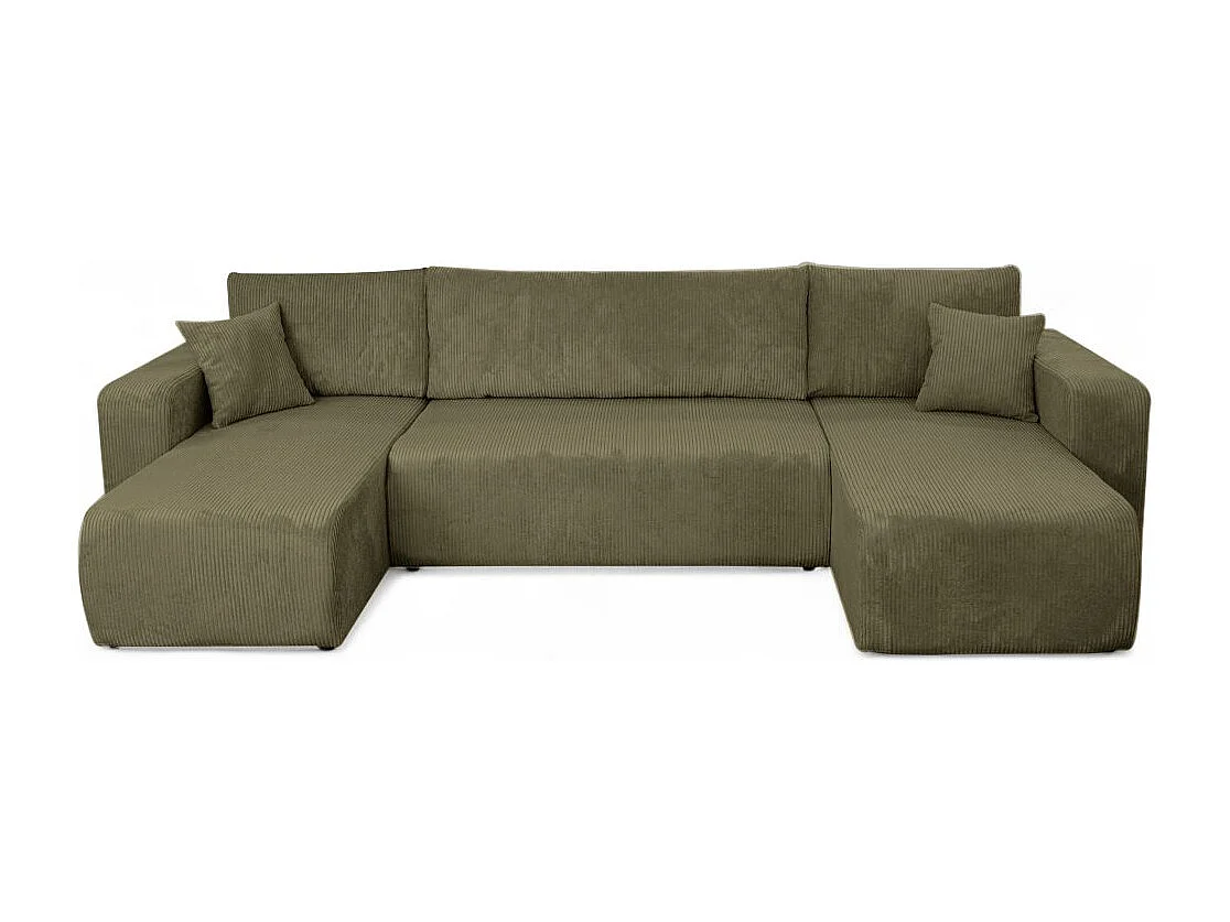 Canapé d'angle ALYA panoramique convertible 6 places en velours cotelé - Vert