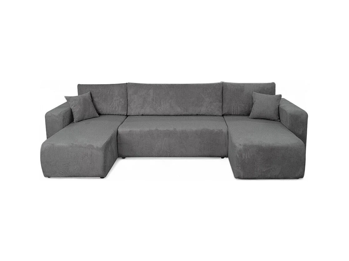 Canapé d'angle ALYA panoramique convertible 6 places en velours cotelé - Gris