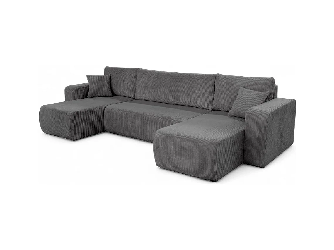 Canapé d'angle ALYA panoramique convertible 6 places en velours cotelé - Gris