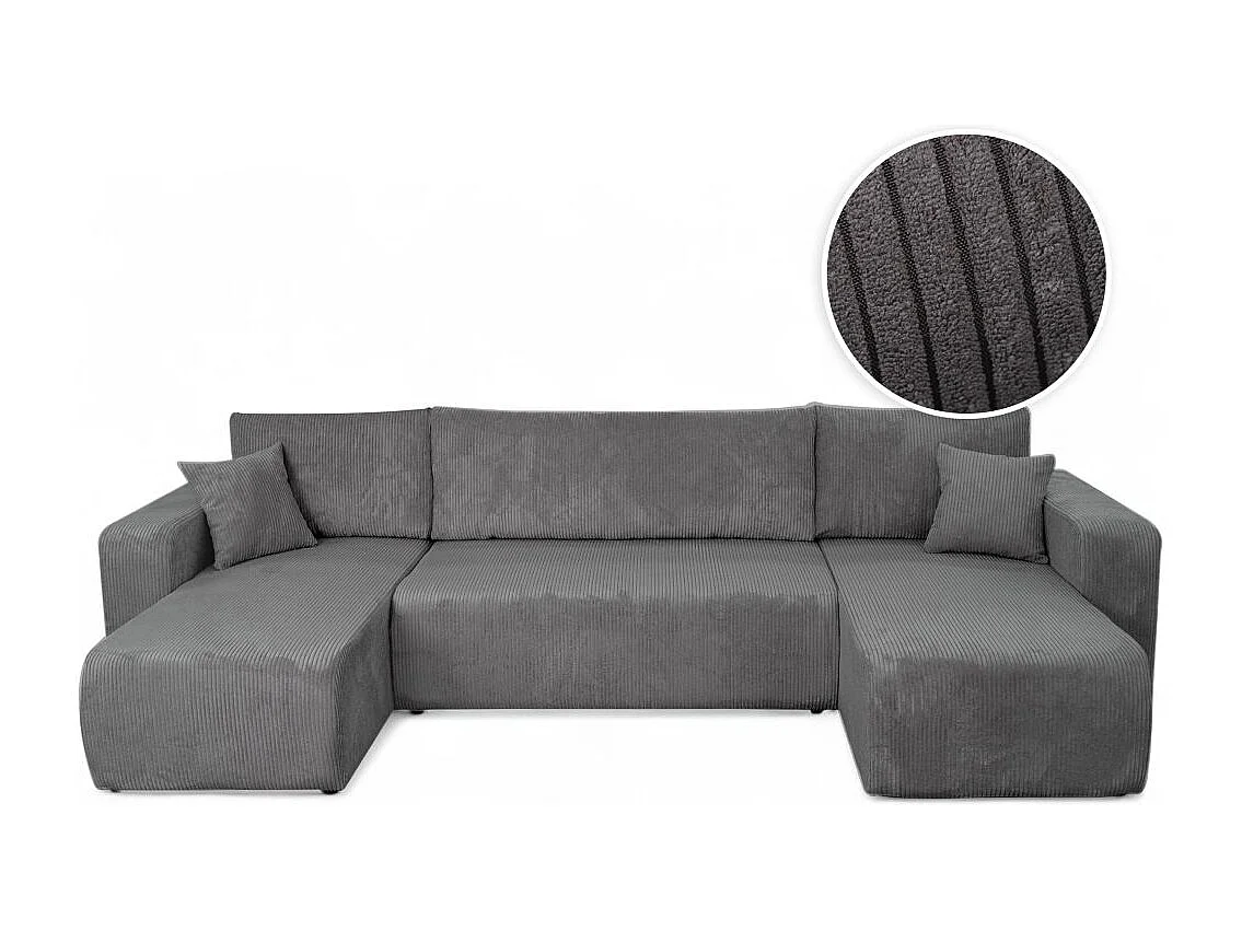 Canapé d'angle ALYA panoramique convertible 6 places en velours cotelé - Gris