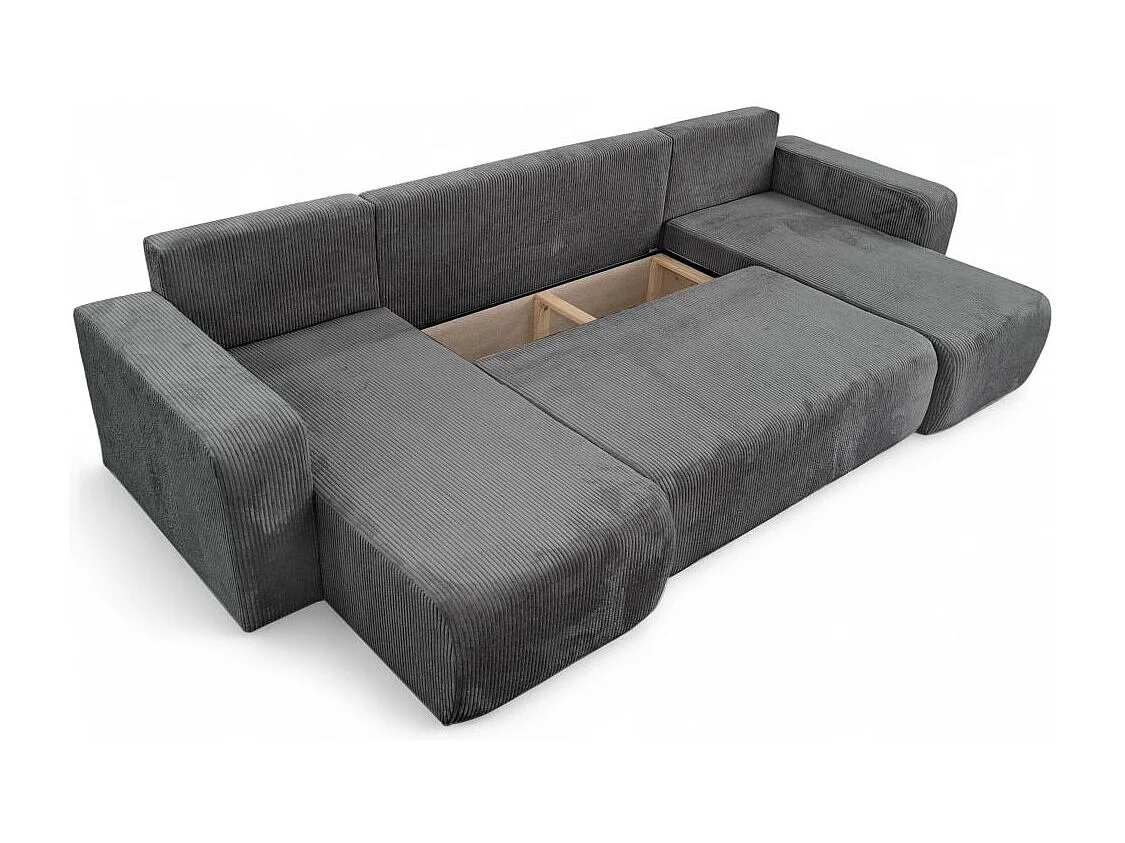 Canapé d'angle ALYA panoramique convertible 6 places en velours cotelé - Gris