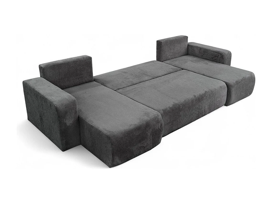 Canapé d'angle ALYA panoramique convertible 6 places en velours cotelé - Gris