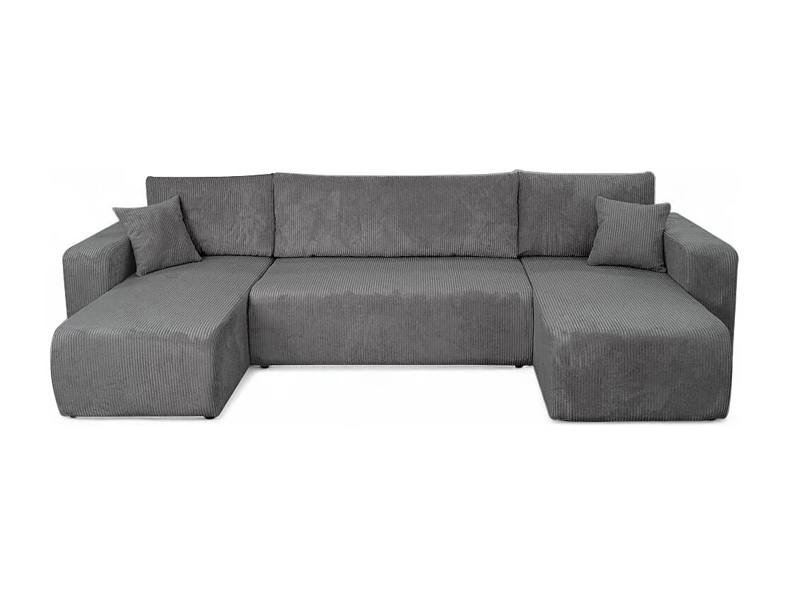 Canapé d'angle ALYA panoramique convertible 6 places en velours cotelé - Gris