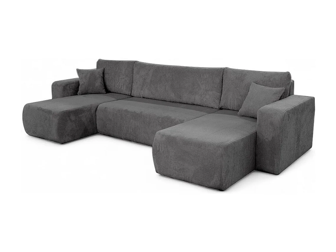 Canapé d'angle ALYA panoramique convertible 6 places en velours cotelé - Gris