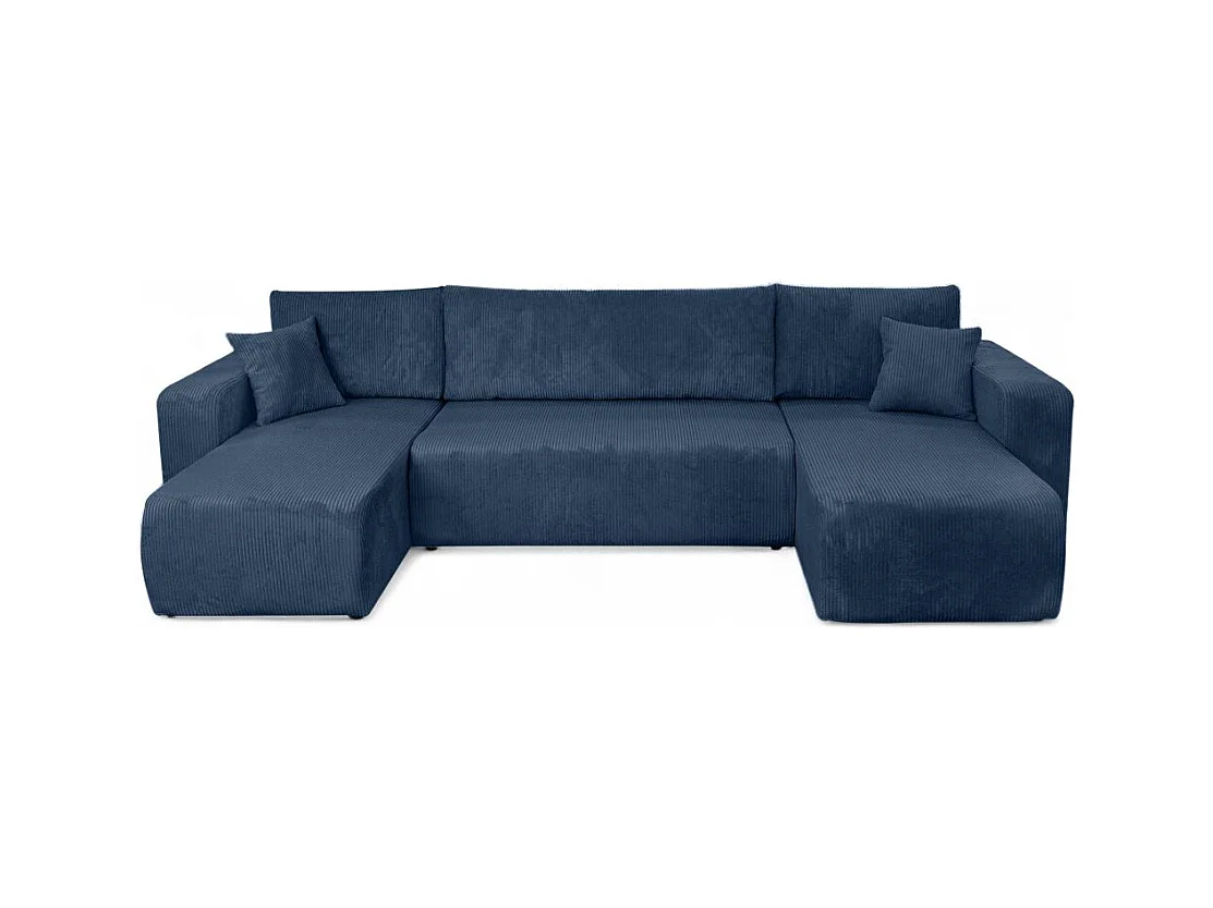 Canapé d'angle ALYA panoramique convertible 6 places en velours cotelé - Bleu