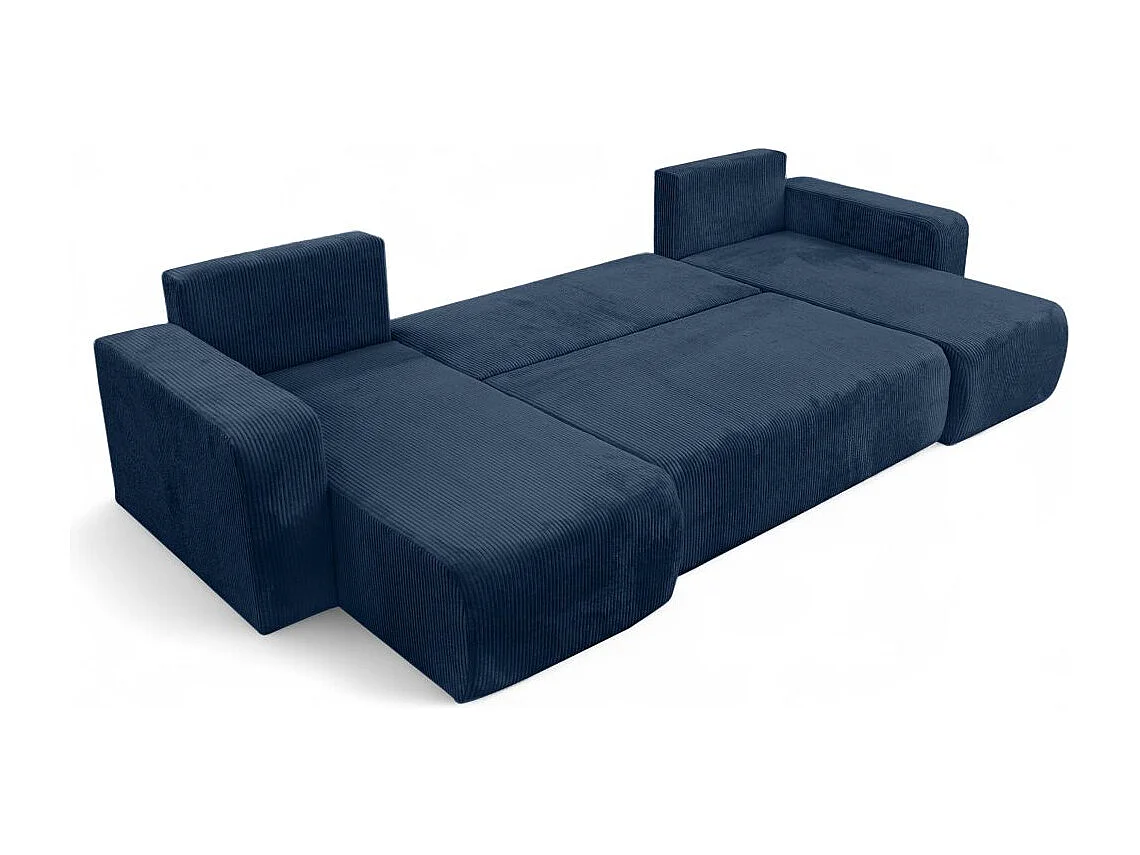 Canapé d'angle ALYA panoramique convertible 6 places en velours cotelé - Bleu