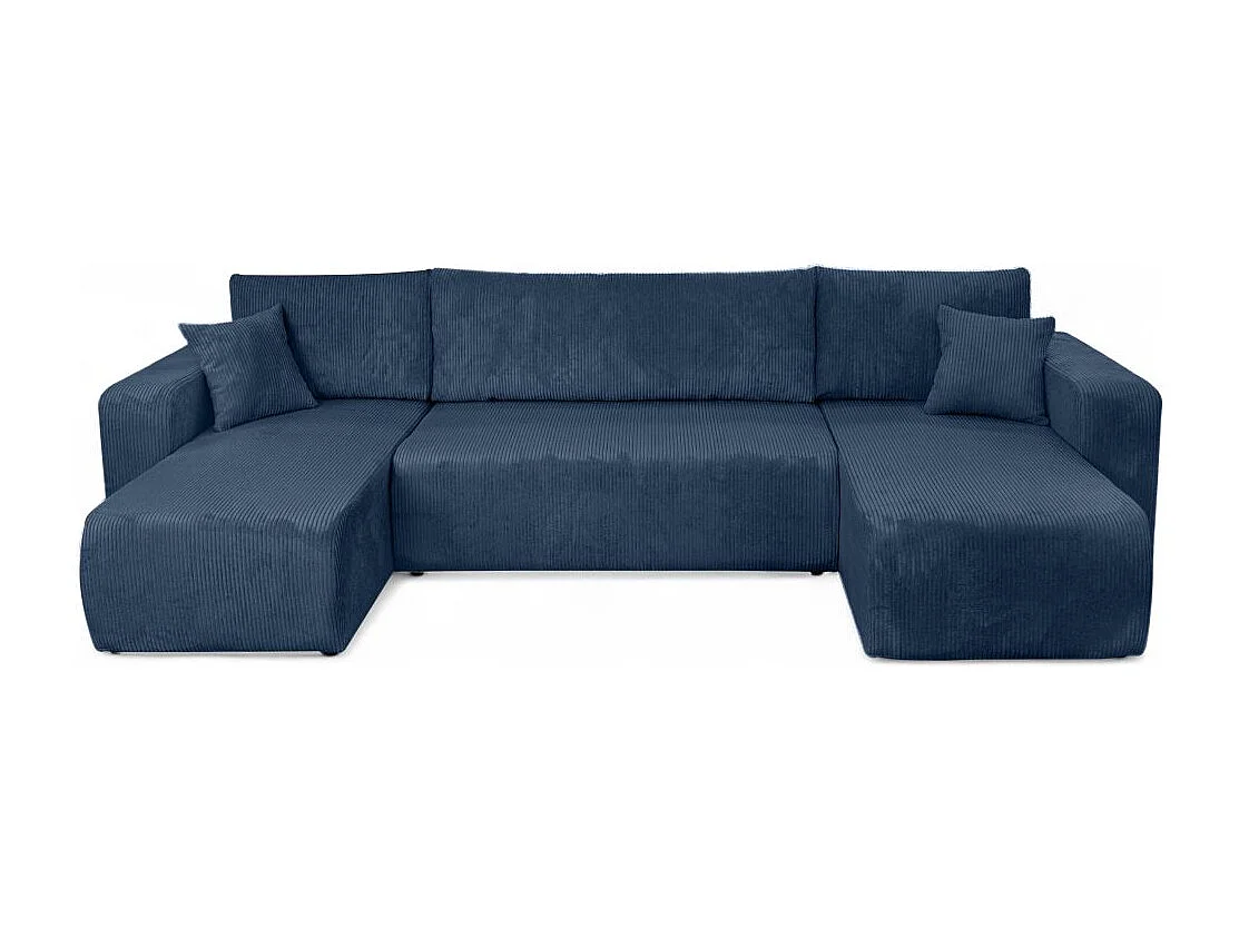 Canapé d'angle ALYA panoramique convertible 6 places en velours cotelé - Bleu