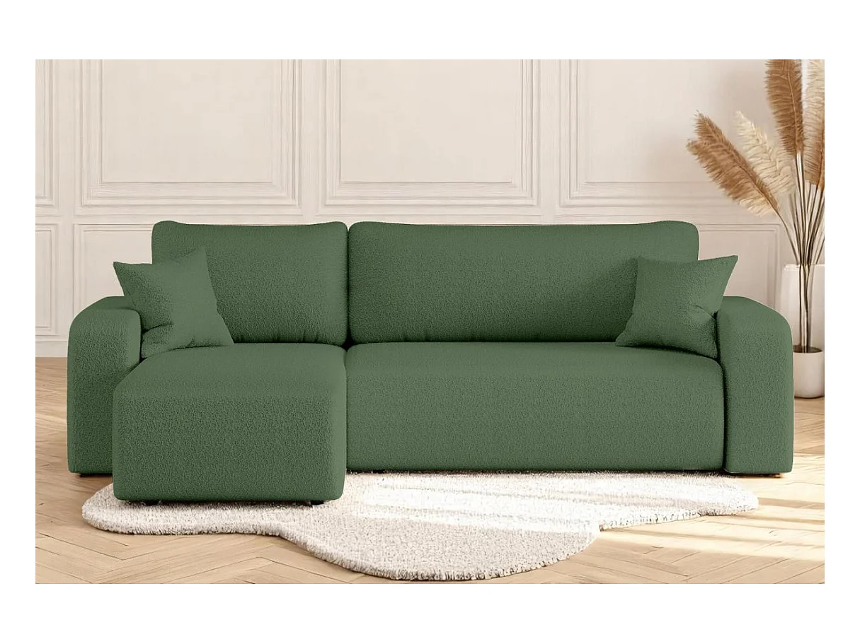 Canapé d'angle ALYA convertible et réversible 4 places en tissu bouclette - Vert