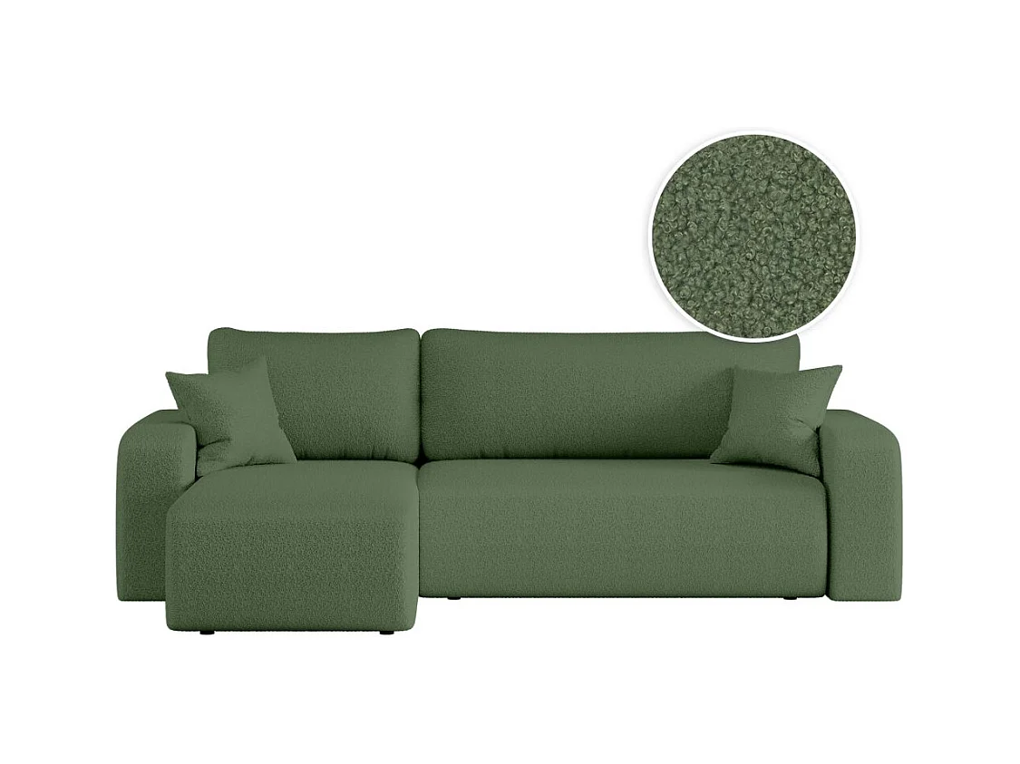 Canapé d'angle ALYA convertible et réversible 4 places en tissu bouclette - Vert