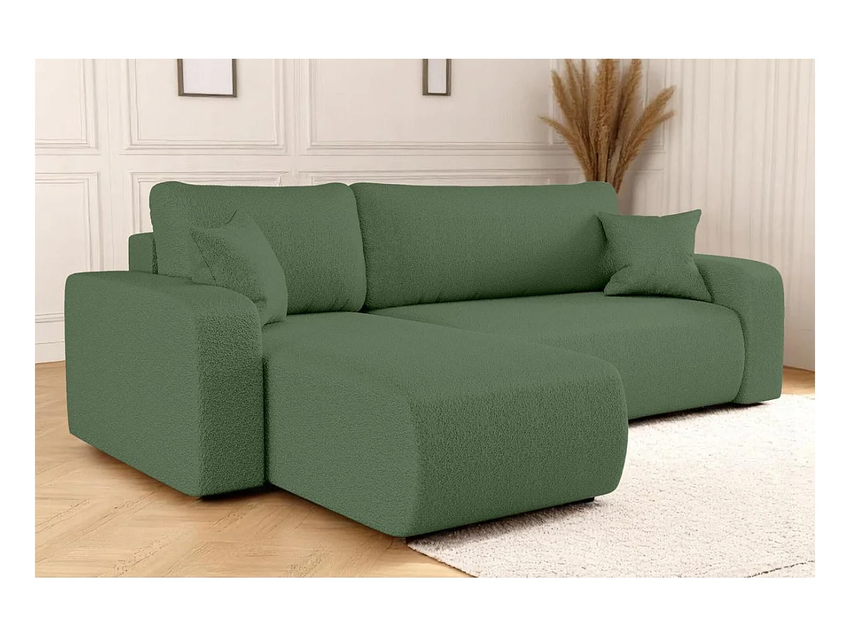Canapé d'angle ALYA convertible et réversible 4 places en tissu bouclette - Vert