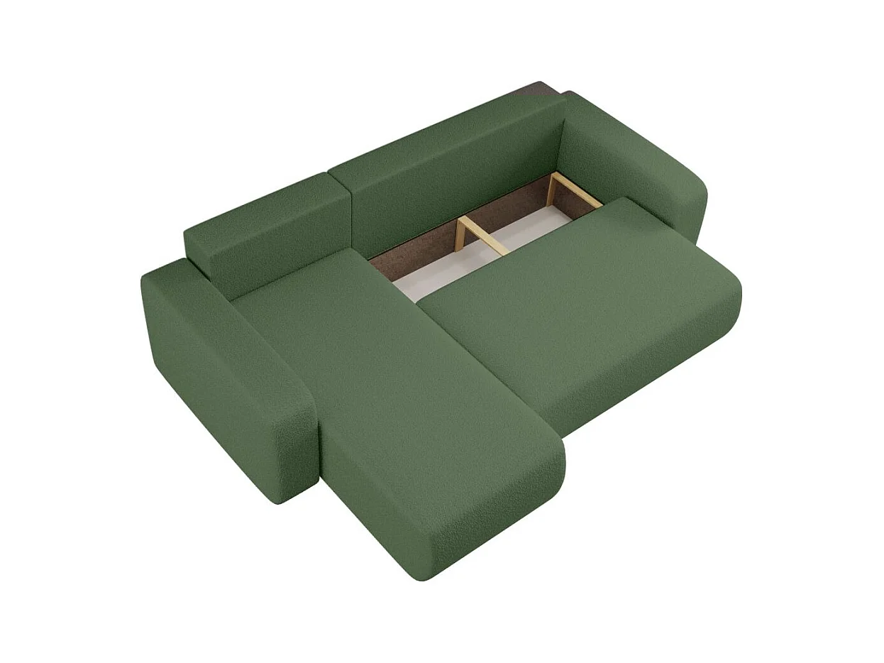 Canapé d'angle ALYA convertible et réversible 4 places en tissu bouclette - Vert