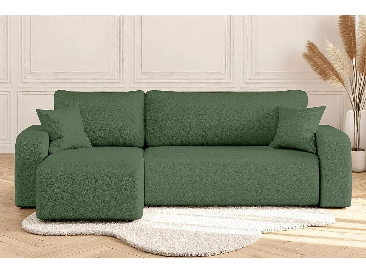 Canapé d'angle ALYA convertible et réversible 4 places en tissu bouclette - Vert