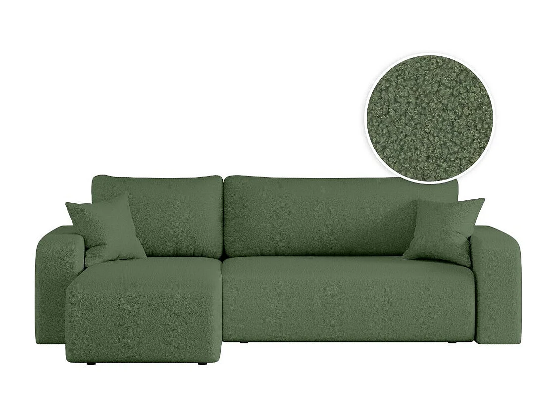 Canapé d'angle ALYA convertible et réversible 4 places en tissu bouclette - Vert