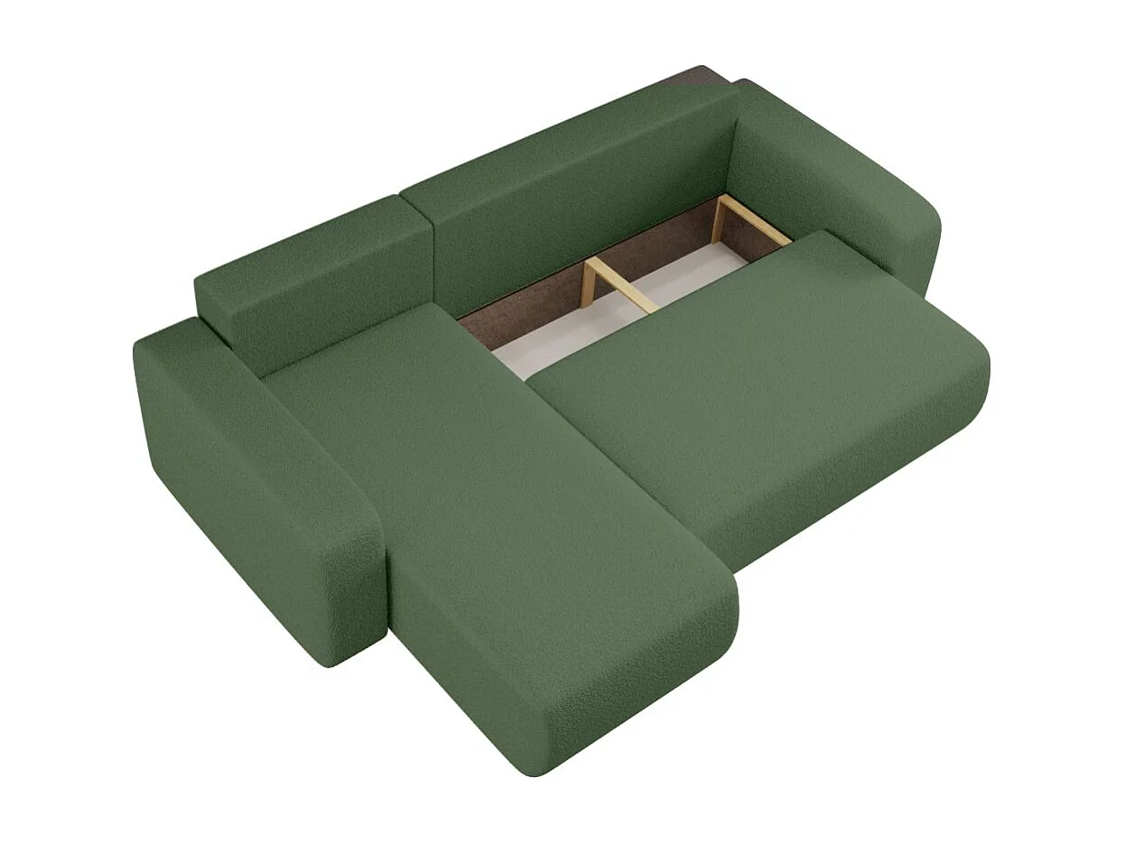 Canapé d'angle ALYA convertible et réversible 4 places en tissu bouclette - Vert