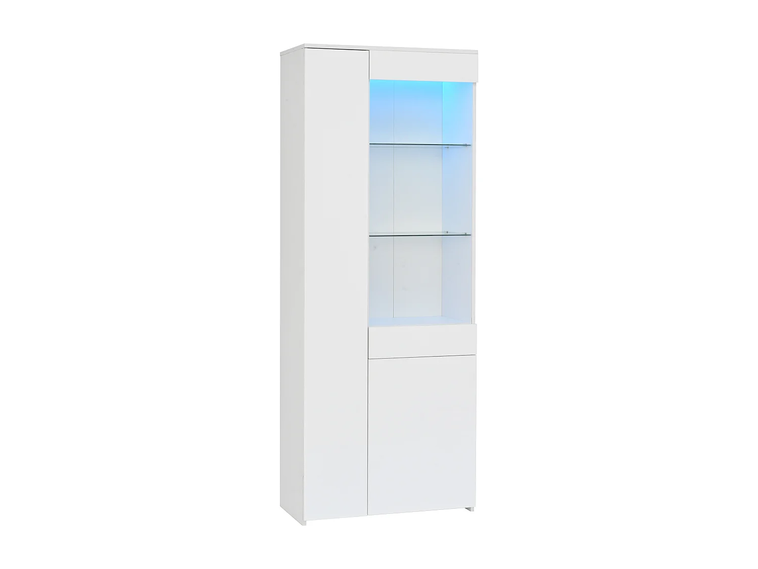 Hochglanz-Vitrine 70×35×180 cm - mit LED-Beleuchtung - 2 Türen und 1 Schublade - weiß