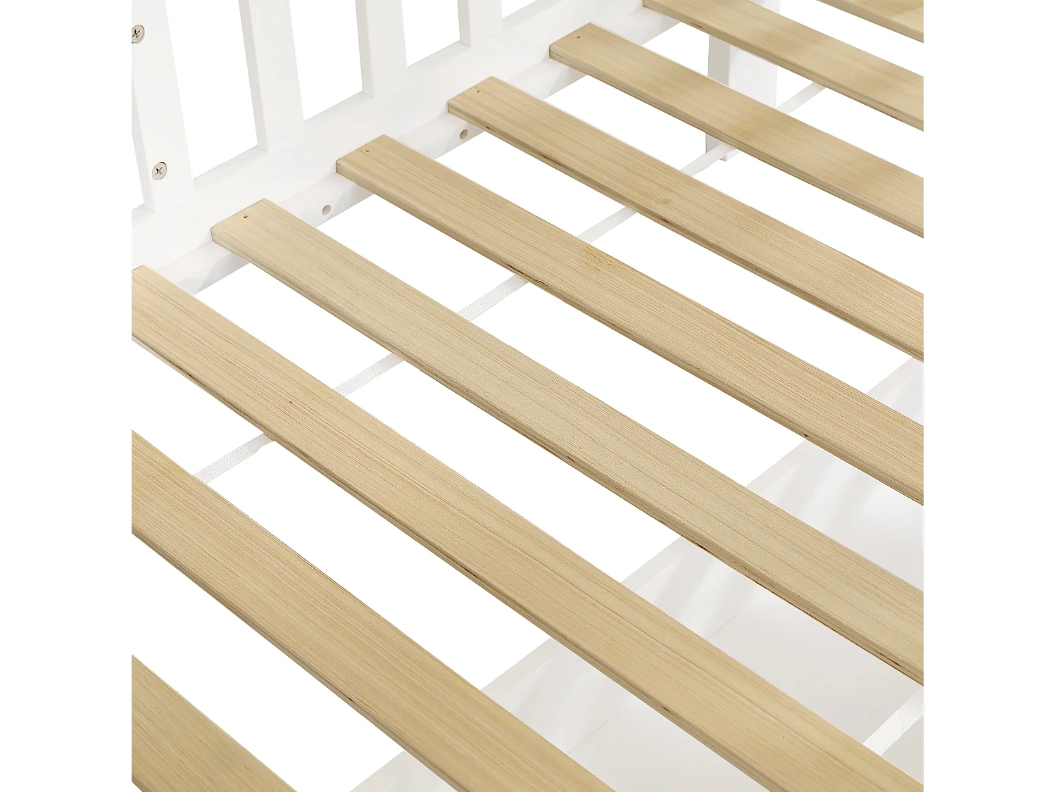 Kinder-Etagenbett 90×200 cm - mit Schreibtisch - 2 Schubladen - mit Dach und Fenstern - Massivholz + MDF - weiß (ohne Matratze)