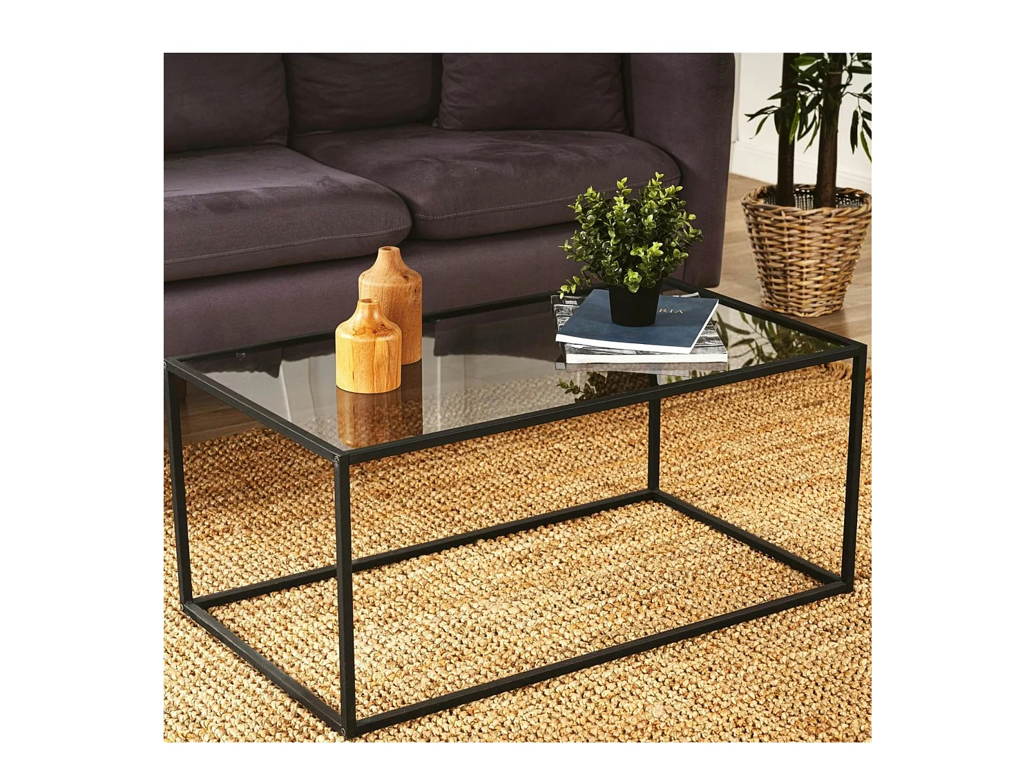 Table basse en verre fumé - forme rectangulaire TULUM