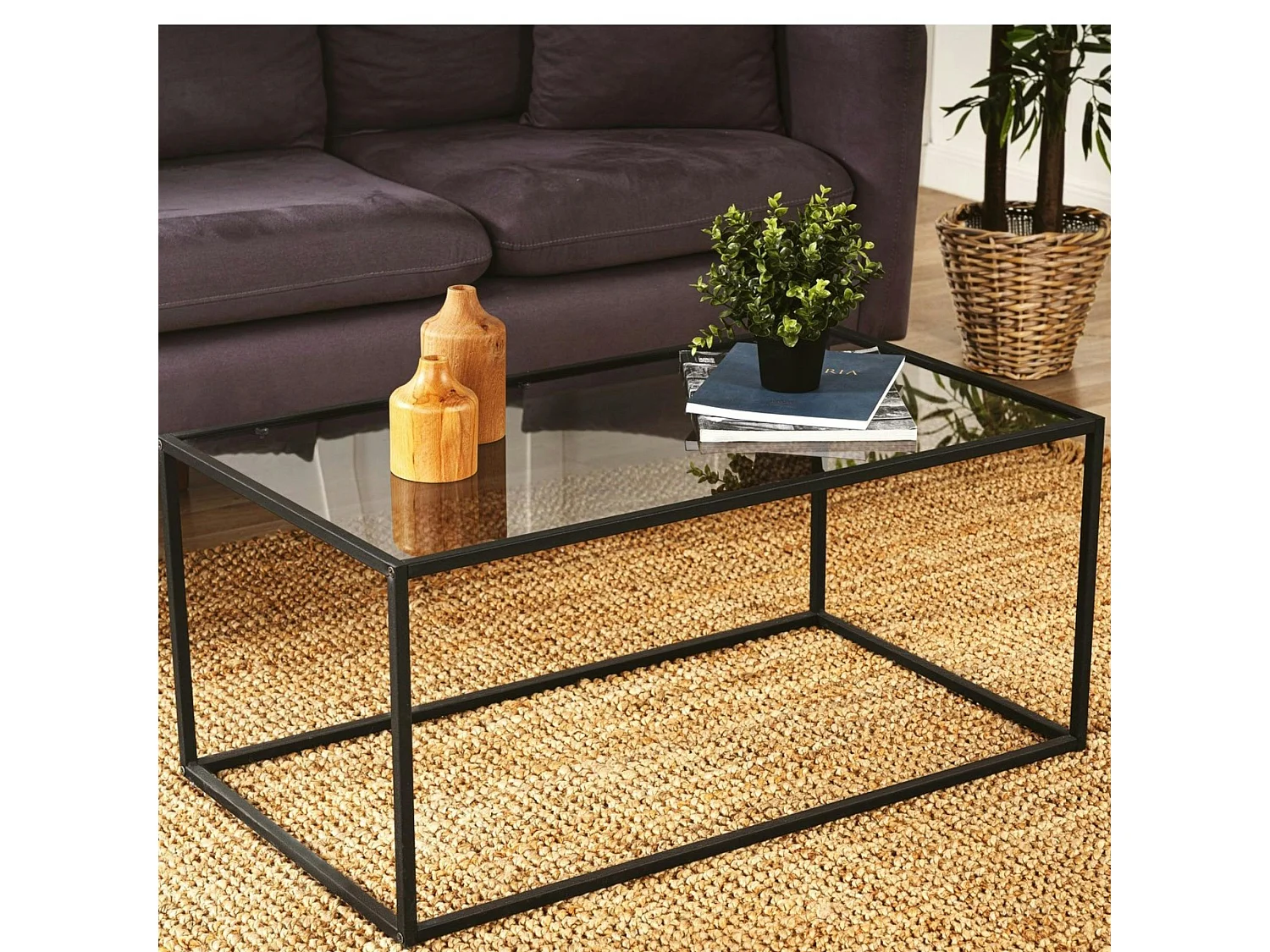 Table basse en verre fumé - forme rectangulaire TULUM