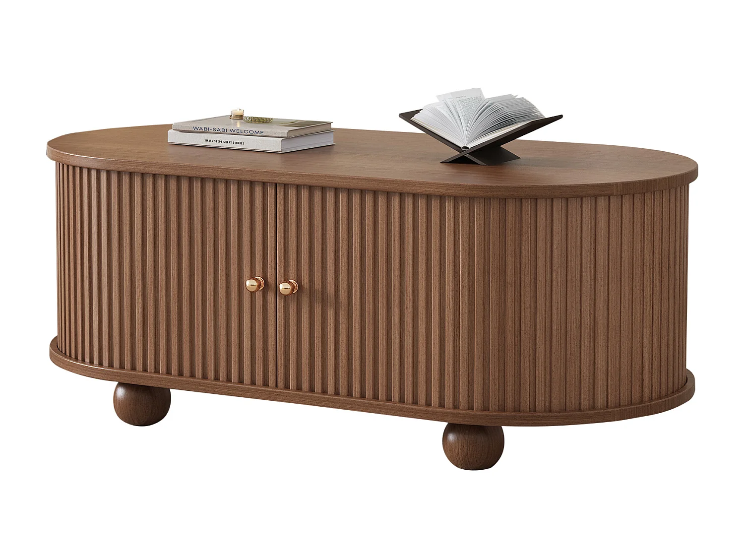 Stolik kawowy 100×50×40 cm - z 2 przesuwnymi drzwiami - schowek - brązowy