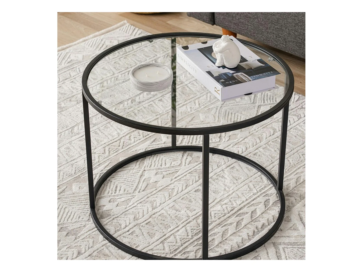 Table basse ronde verre ⌀60 cm - structure métal noir TULUM