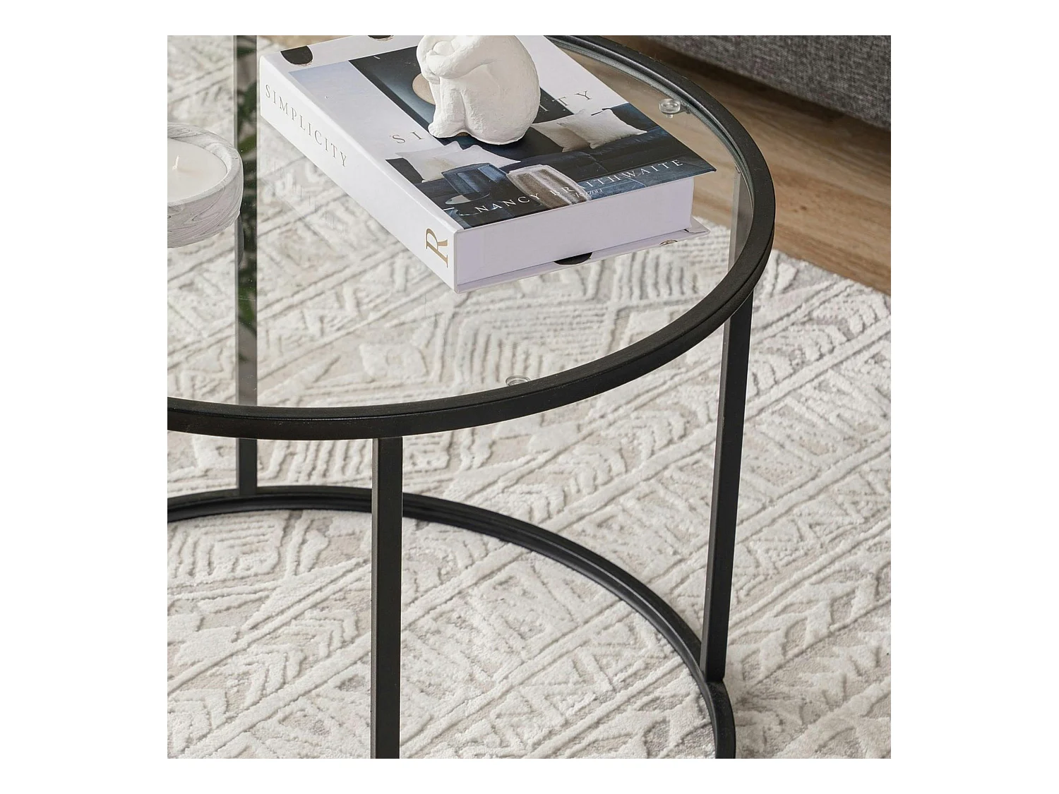 Table basse ronde verre ⌀60 cm - structure métal noir TULUM