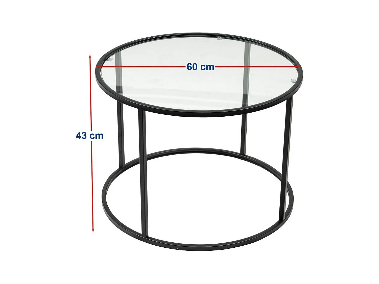 Table basse ronde verre ⌀60 cm - structure métal noir TULUM