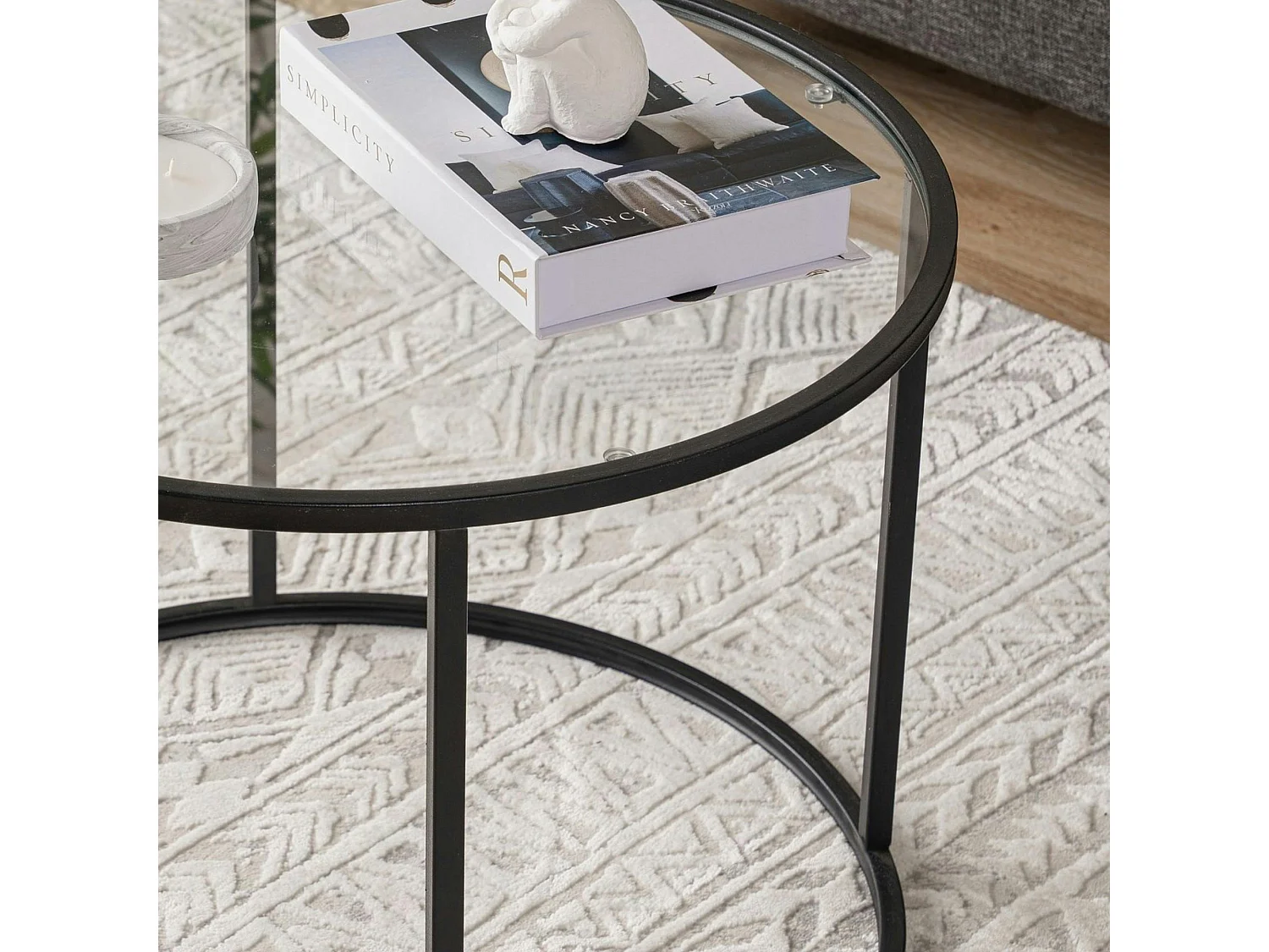 Table basse ronde verre ⌀60 cm - structure métal noir TULUM