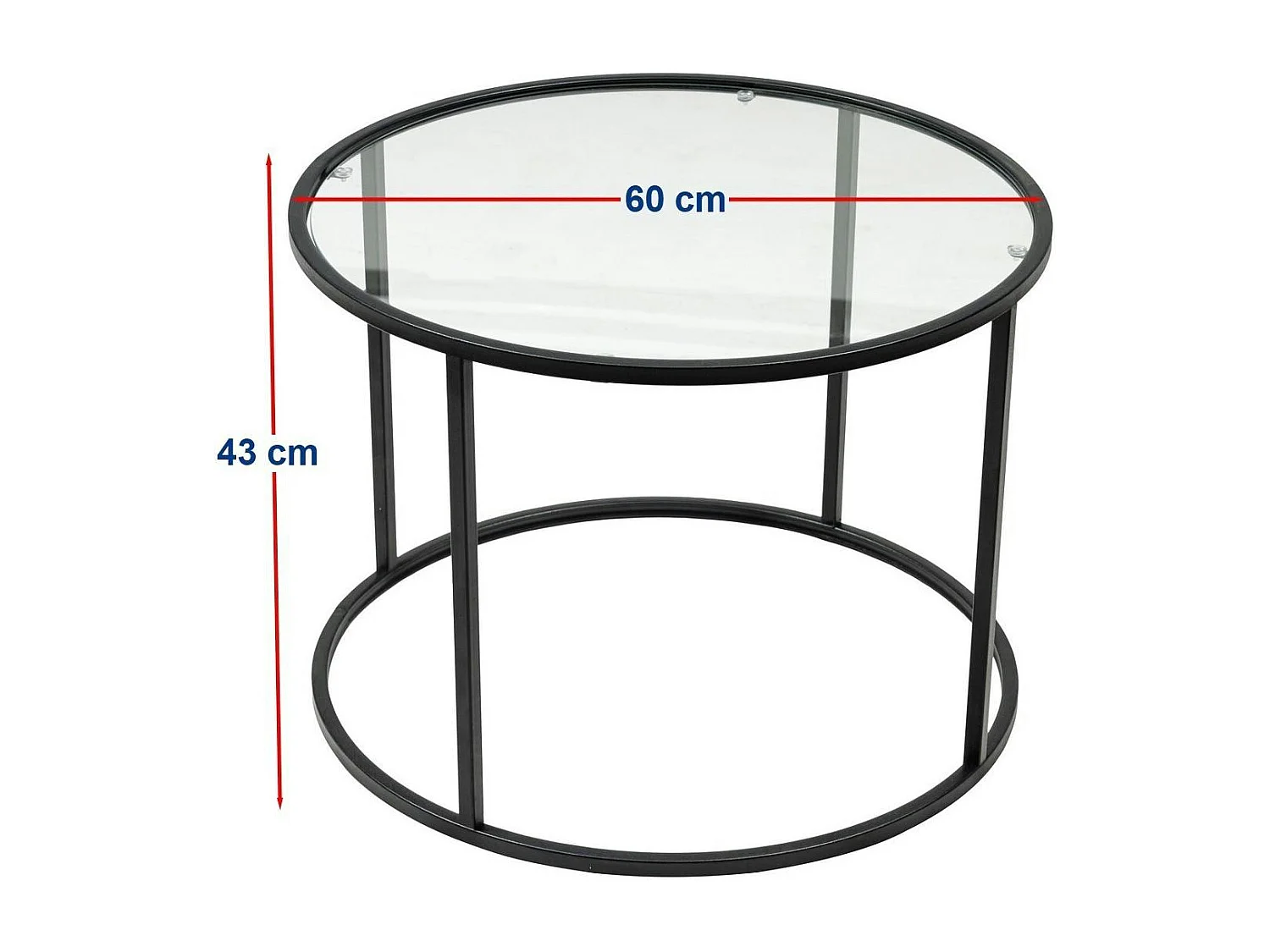 Table basse ronde verre ⌀60 cm - structure métal noir TULUM