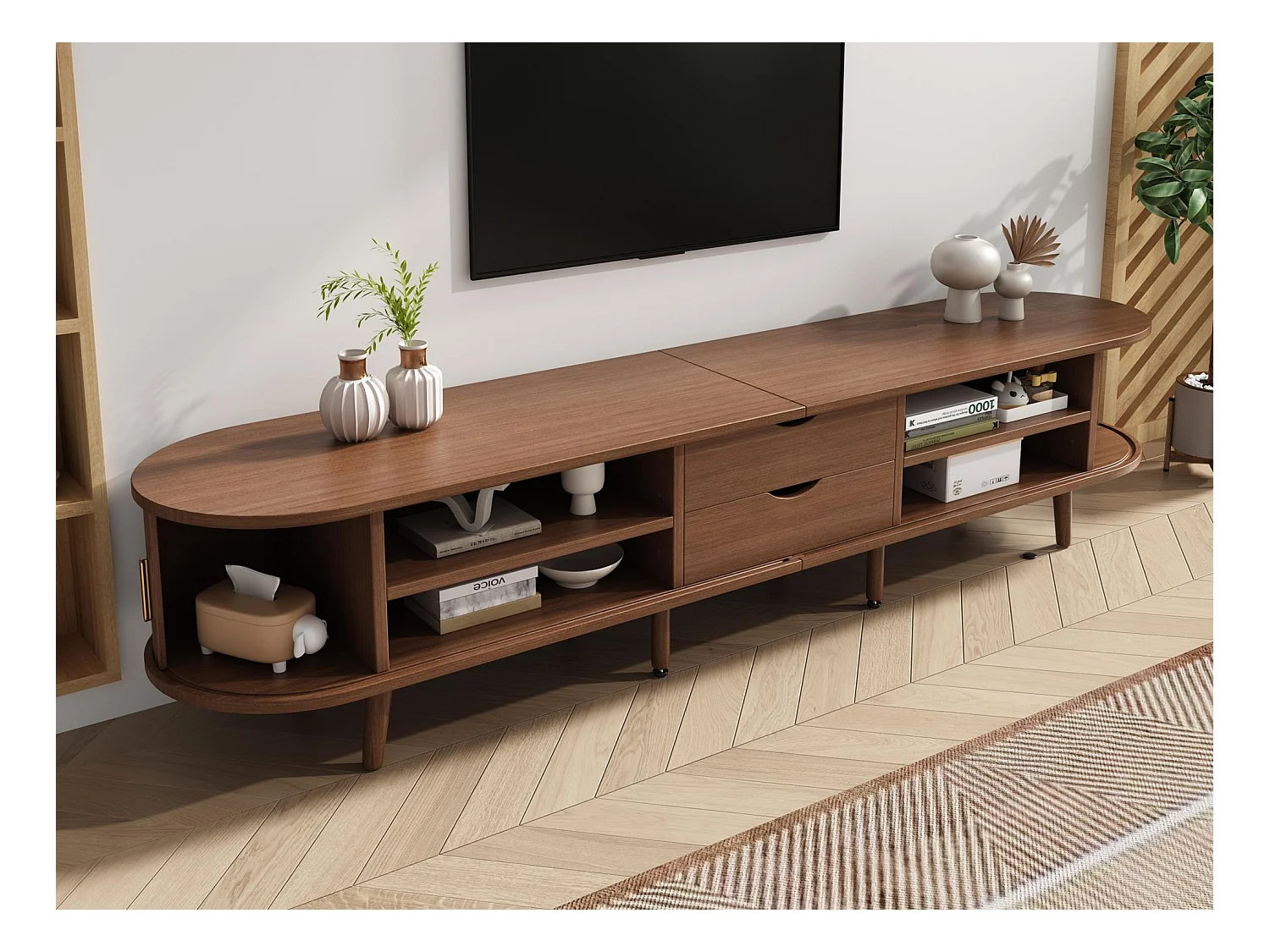 TV-Schrank 175×40×42 cm - 2 Schubladen - 2 Schiebetüren - für 75-Zoll-Fernseher geeignet - braun